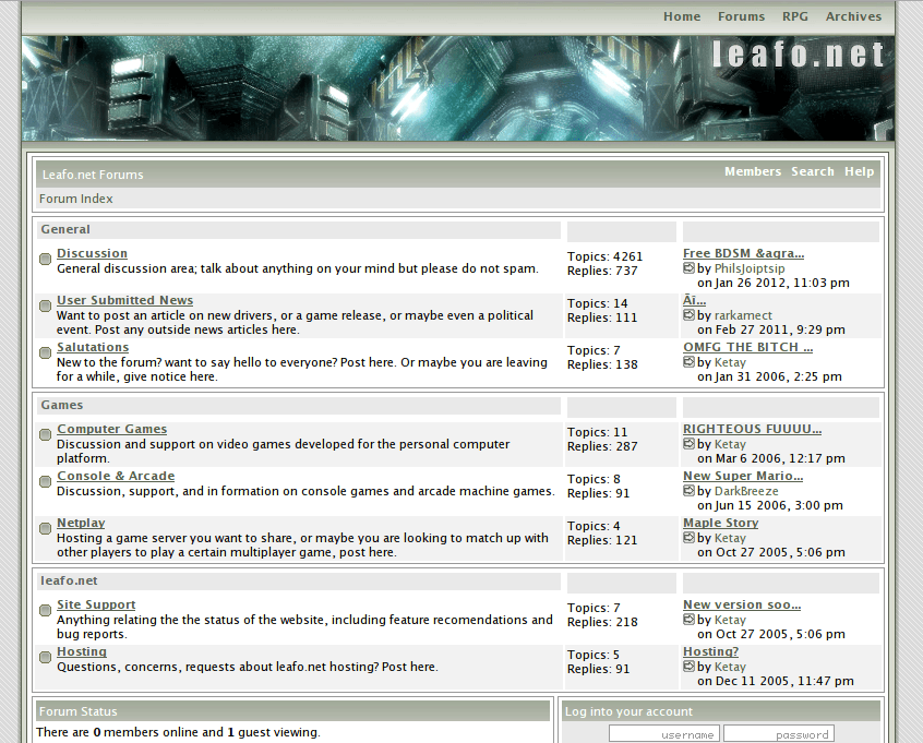 A screenshot of leafo.net from 2005